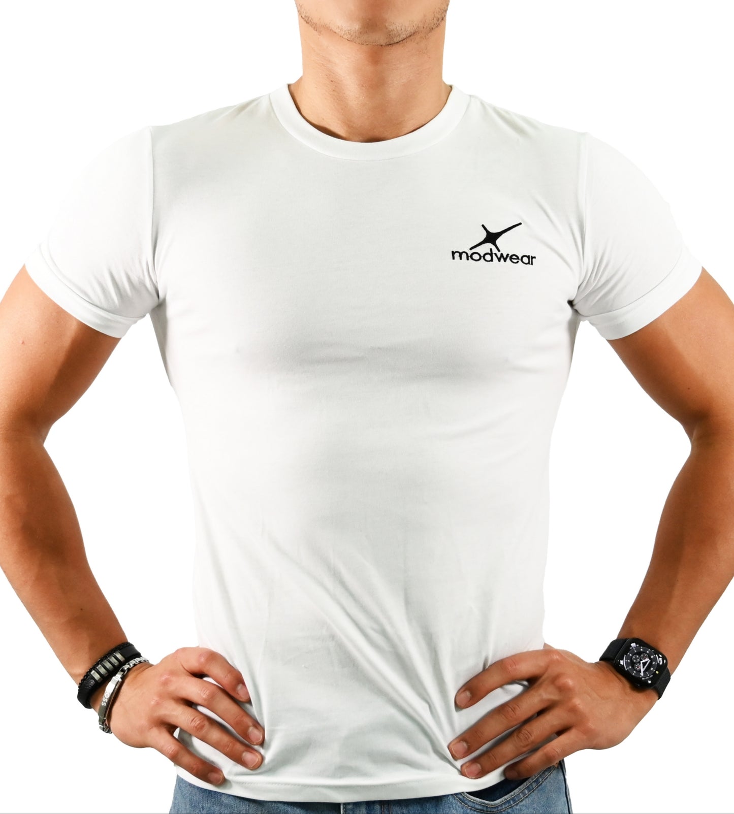 playera Blanca de manga corta, con logotipo de Cuello Redondo camiseta para hombre