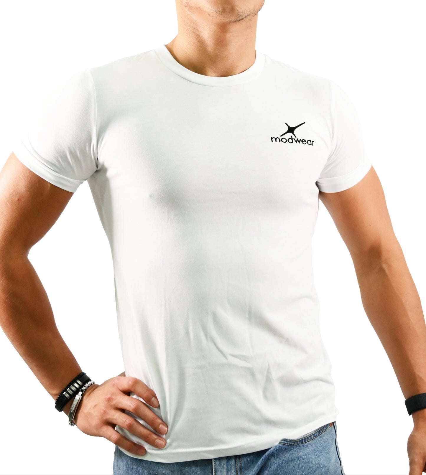 playera Blanca de manga corta, con logotipo de Cuello Redondo camiseta para hombre