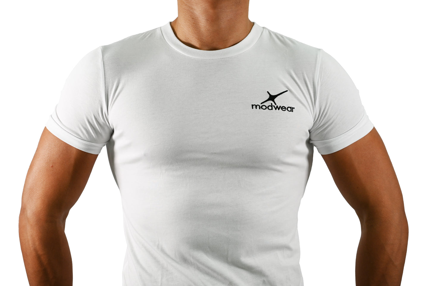 playera Blanca de manga corta, con logotipo de Cuello Redondo camiseta para hombre